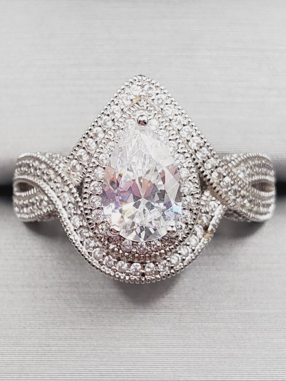 Classic Teardrop Halo Engagement Ring In 925 Sterling Silver - Simulated Diamond